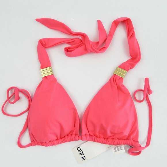Bar III Bikini Top Halter Triangle with Hardware Strawberry Orange - Picture 3 of 7